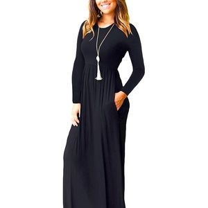 Women’s long sleeve loose maxi dress with pockets.